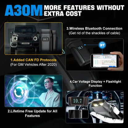 XTOOL Anyscan A30M OBD2 Diagnostic Tools Bluetooth Scanner Bi-directional Control Code Reader Added CAN FD Protocol Free Update