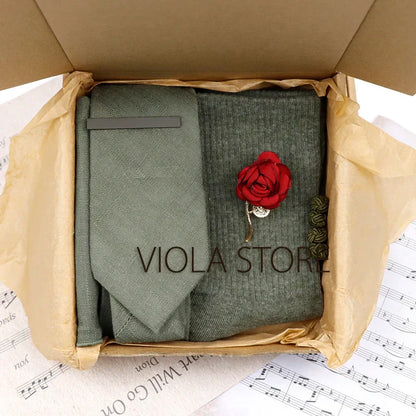 (Pack of 5) Viola Design Gift Box Solid Cotton Sock Tie Sets Clip Pin Cufflinks Hanky Colorful Men Wedding Party Daily Cravat Accessory